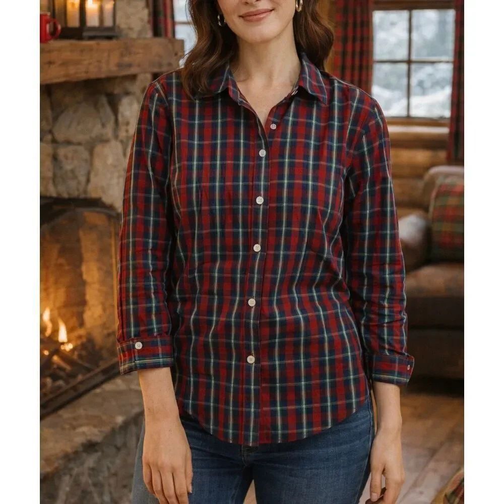 L.L. Bean plaid wrinkle free button down size small